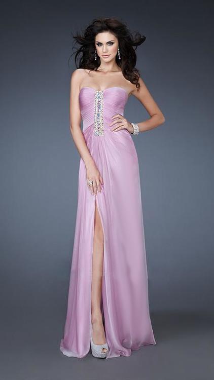 La Femme - Steamy Strapless Formal Gown with Twinkling Trim 18571 In Purple