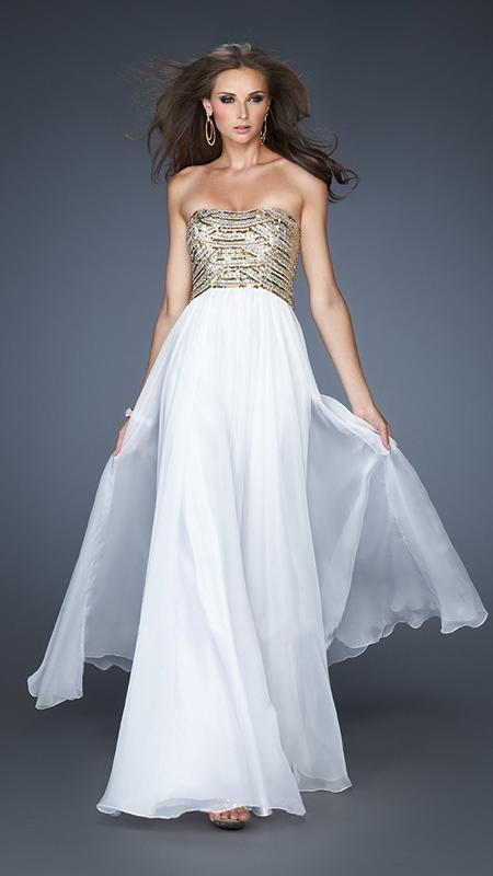 La Femme - Beaded Strapless A-line Chiffon Evening Dress 18708 In White