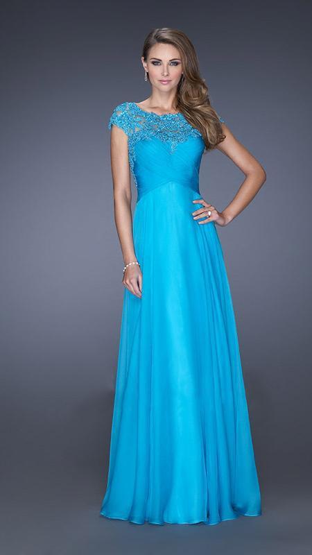 La Femme - Textured Evening Long Gown 19232 In Blue