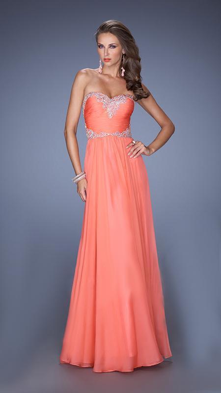 La Femme - Strapless Evening Gown with Jeweled Waist 19372 In Orange