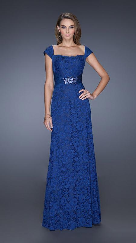 La Femme - Flower Inspired Evening Long Gown 19509 In Blue
