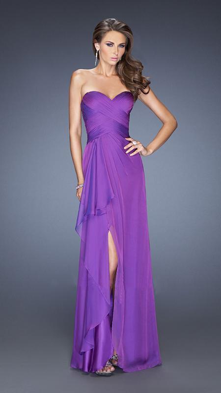 La Femme 19823 Enfolded Cascade Sweetheart Gown - 1 pc Electric Purple in Size 0 Available