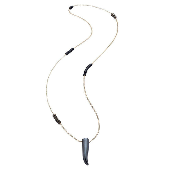 Heather Hawkins - Long Gemstone Horn Necklace - Hematite