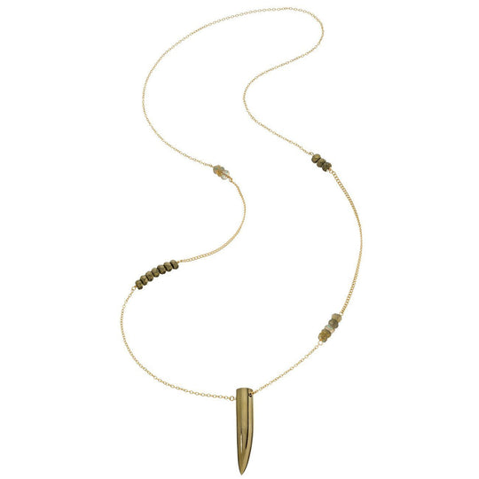 Heather Hawkins - Long Gemstone Horn Necklace - Pyrite
