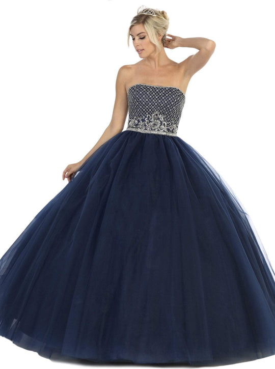 May Queen - LK114 Strapless Embellished Ballgown In Blue