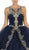 May Queen - LK117 Appliqued Scoop Pleated Ballgown In Blue and Gold