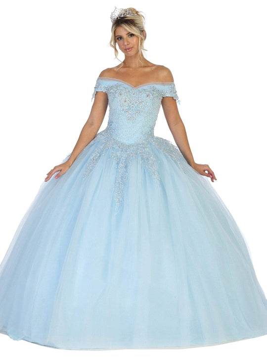 May Queen - LK119 Off Shoulder Trailing Florals Ballgown In Blue