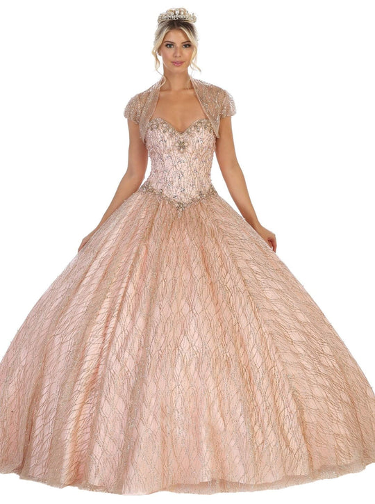 May Queen - LK126 Sequined Strapless Sweetheart Ballgown In Pink and Gold