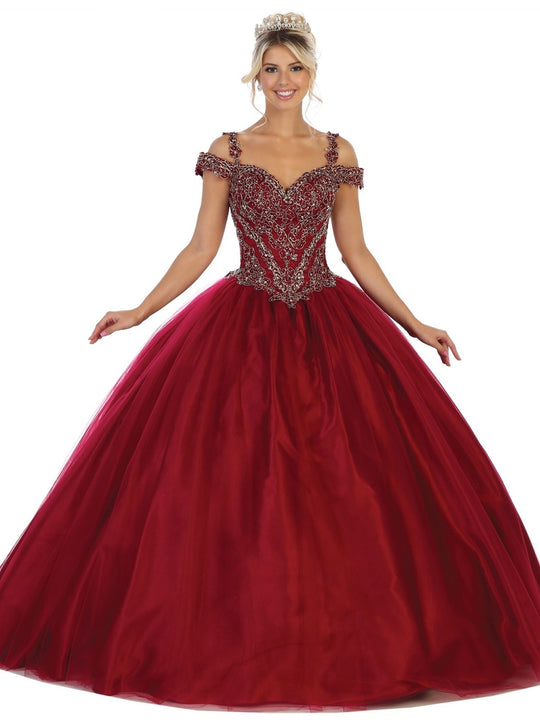 May Queen - LK127 Embellished Off-Shoulder Quinceanera In Red