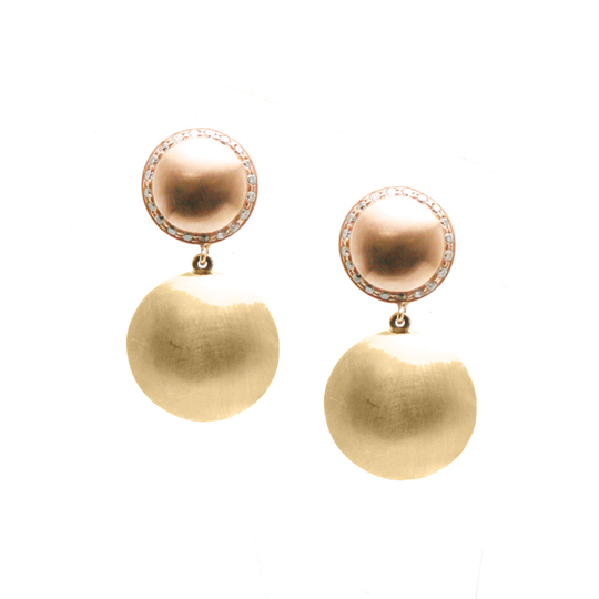 Lente 2 Tier Earrings mix in Rose Gold and Yellow Gold with Diamond
