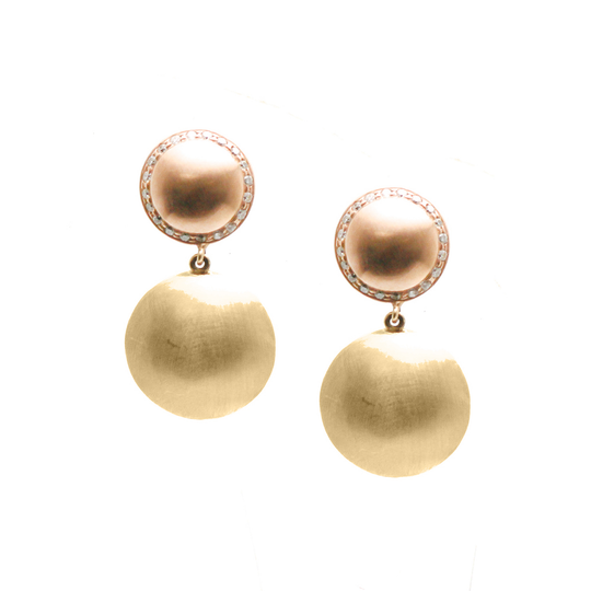 Tresor Collection - Lente 2 Tier Earrings mix in Rose Gold and Yellow Gold with Diamond