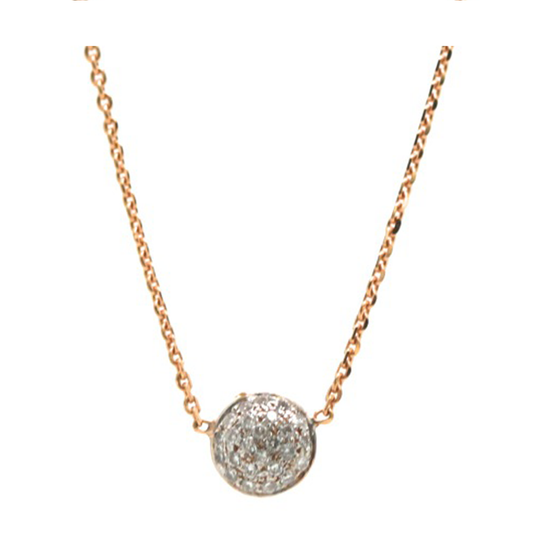 Double sided Pave Diamond Small Lente Necklace in 18k Rose Gold
