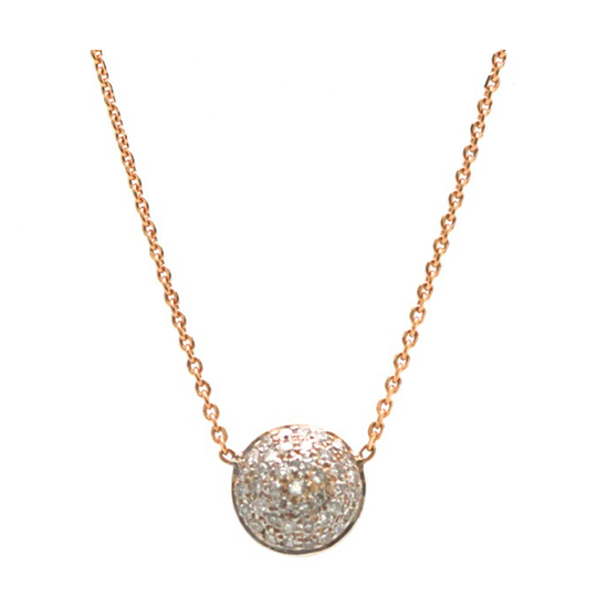 Double sided Pave Diamond Medium Lente Necklace in 18k Rose Gold