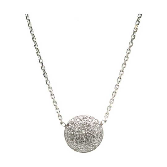 Double sided Pave Diamond Medium Lente Necklace in 18k White Gold