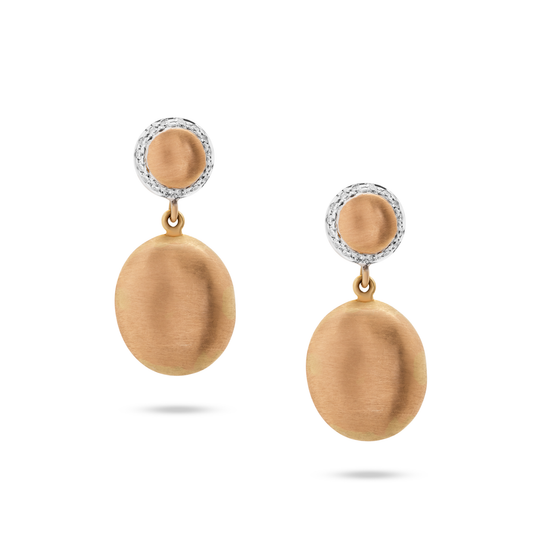 Tresor Collection - Lente 2 Tier Earrings with Pave Diamond frame in 18k Yellow Gold