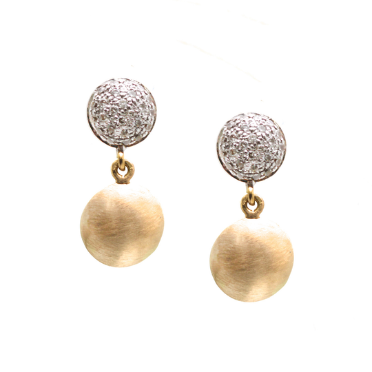 Tresor Collection - Lente 2 Tier Earrings with Pave Diamond in 18k Yellow Gold