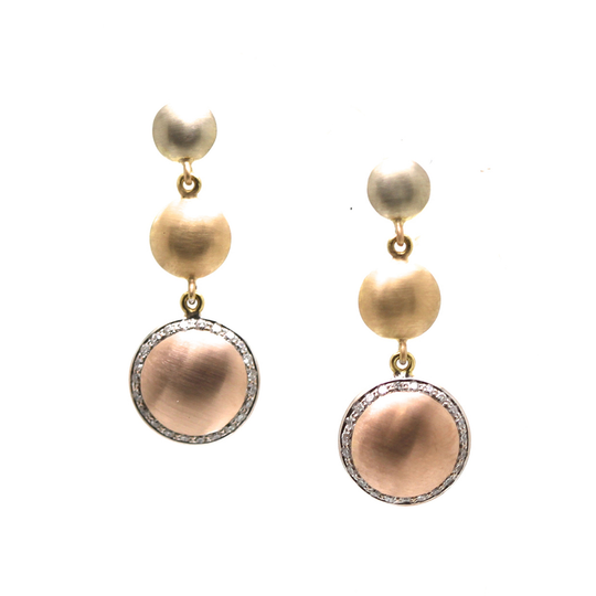 Tresor Collection - Lente 3 Tier Earrings with Pave Diamond frame in 18k Yellow Gold
