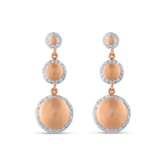 Lente 3 Tier Earrings with Pave Diamond frame In 18K Rose Gold