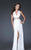 La Femme - 16100 Gold Strap Crisscross Back Halter Style Evening Gown in White and Gold