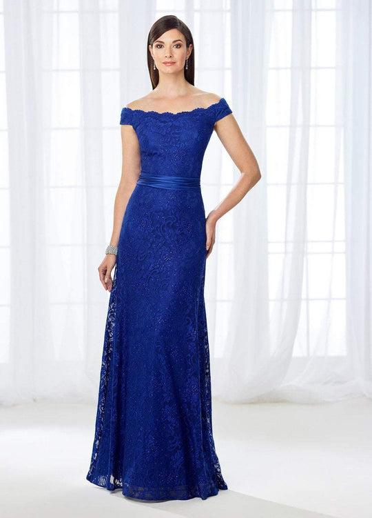 Cameron Blake - 118670 Off-the-Shoulder Scalloped Lace Evening Gown In Blue