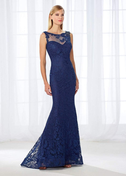 Cameron Blake - 118671 Illusion Lace Bateau Evening Dress In Blue