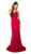Nox Anabel - E276 Sequined Lace Illusion Paneled Long Gown in Red