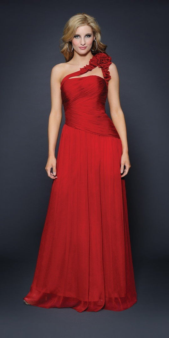 Lara Dresses - One-Shoulder Neck Chiffon A-Line Dress 21444 in Red