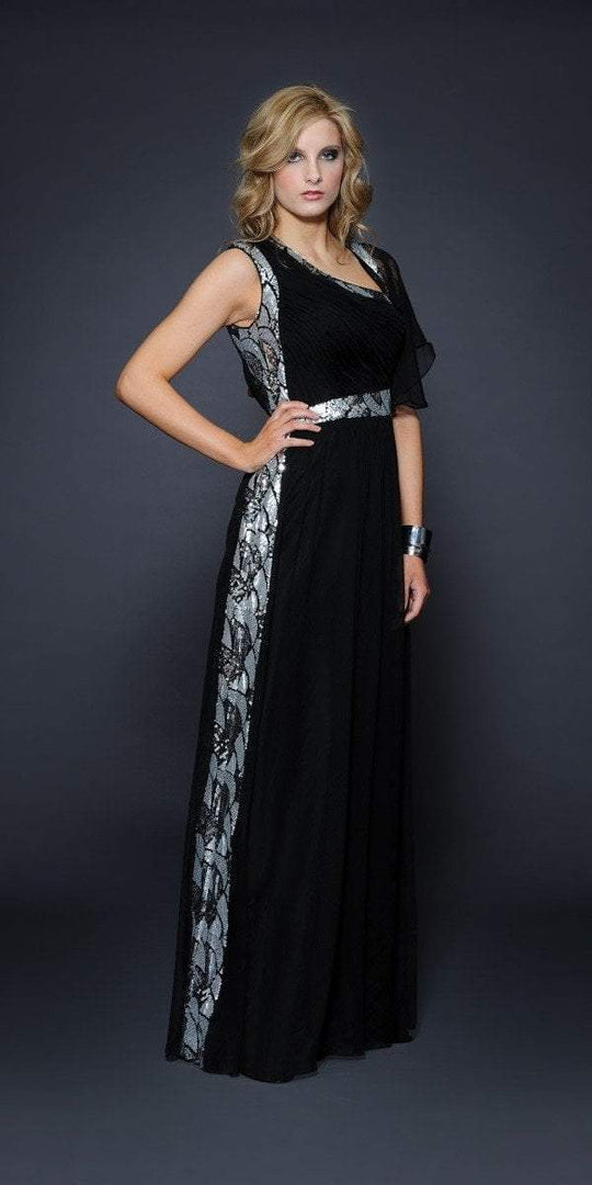 Lara Dresses - Embellished Asymmetric Neck A-Line Dress 21601 in Black