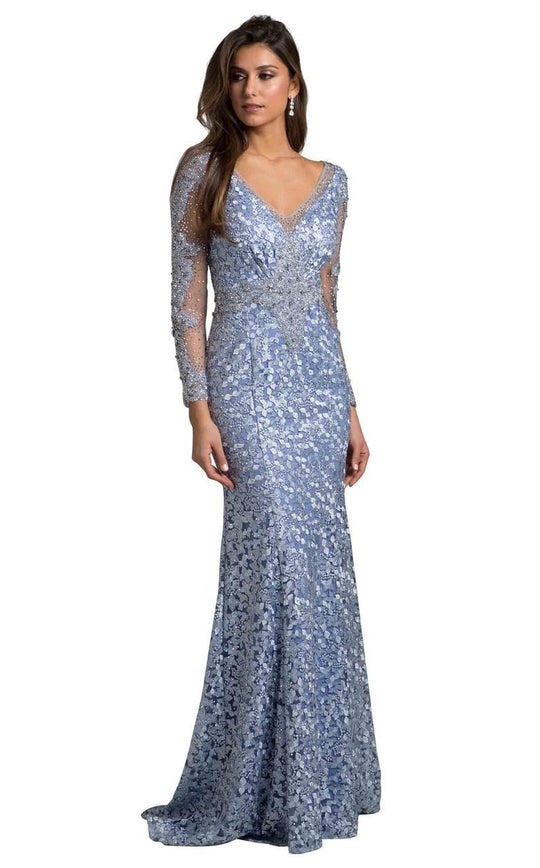 Lara Dresses - 29914 Lace Embellished Long Sleeves Gown In Blue