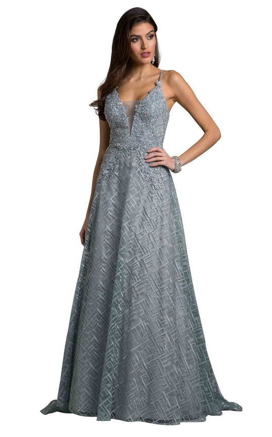 Lara Dresses - 29925 Beaded Plunging A-Line Evening Dress In Blue