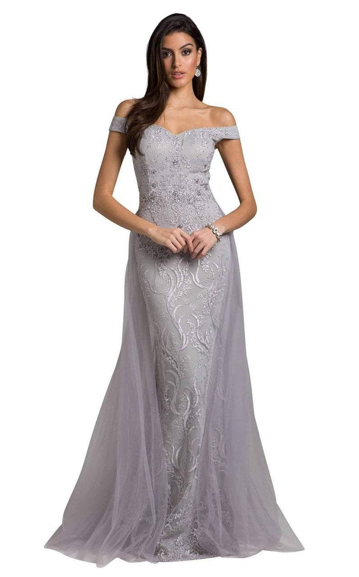 Lara Dresses - 29934 Bedazzled Off-Shoulder Long Dress In Purple