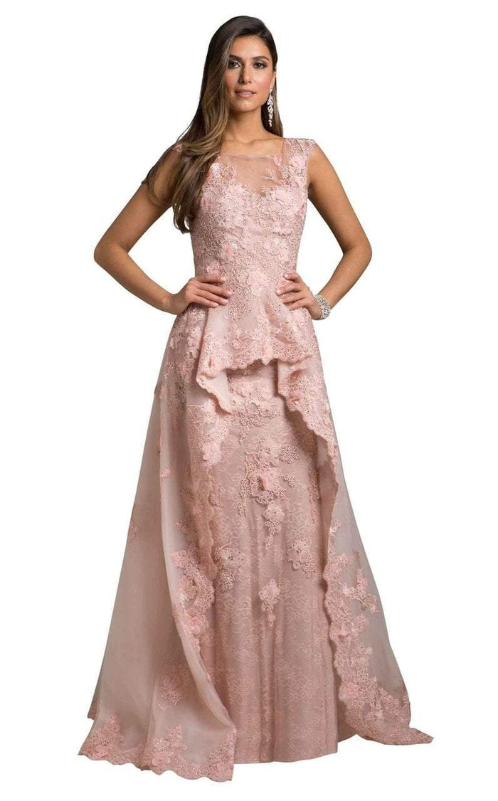 Lara Dresses - 29948 Lace Illusion Scoop Peplum A-line Dress In Pink