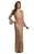 Lara Dresses - 33435 V Neck Long Sleeves Evening Dress In Gold