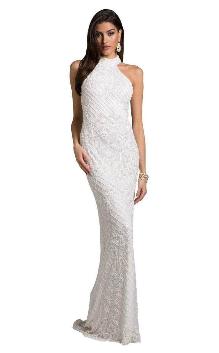Lara Dresses - 51003 Embellished High Halter Sheath Dress In White