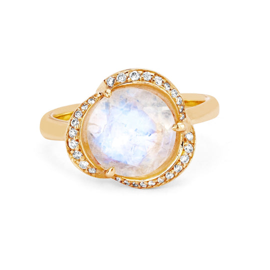 Logan Hollowell - Moonstone Lotus Ring with Diamonds