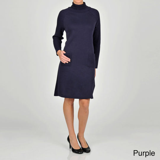 Nina Leonard - L23760 High Neck Sweater Dress in Purple