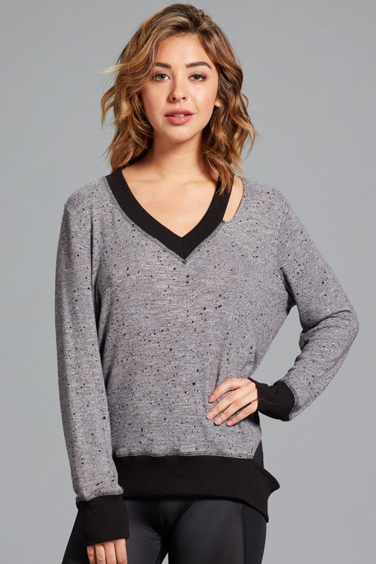 Lindsay V-Neck Sweater- Heather Grey