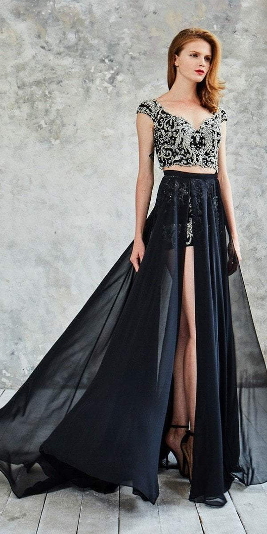 Angela & Alison - 771049 Two Piece V-neck Romper In Black