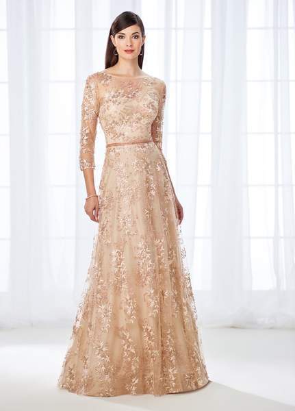 Mon Cheri - Quarter-Length Sleeve A-line Gown 118682 In Neutral