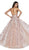 Cinderella Divine - CJ515 Plunging Illusion Beaded Lace Bodice Gown In Pink and Gold
