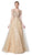 Cinderella Divine - KC888 Sleeveless Sheer Plunging Neck Glitter Gown  In Gold