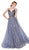Cinderella Divine - KC888 Sleeveless Sheer Plunging Neck Glitter Gown  In Blue