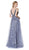 Cinderella Divine - KC888 Sleeveless Sheer Plunging Neck Glitter Gown  In Blue