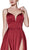 Cinderella Divine - CJ526 Sheer Plunging Neck Double Slit Satin Gown In Red