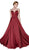Cinderella Divine - CJ526 Sheer Plunging Neck Double Slit Satin Gown In Red