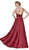 Cinderella Divine - CJ526 Sheer Plunging Neck Double Slit Satin Gown In Red