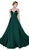 Cinderella Divine - CJ526 Sheer Plunging Neck Double Slit Satin Gown In Green