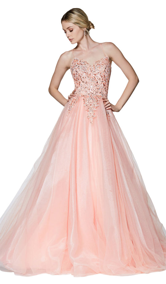 Cinderella Divine - KV1037 Adorned Lace Bodice Tulle Gown In Pink