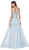 Cinderella Divine - KV1040 Embroidered Lace High Slit A-Line Gown In Blue
