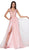 Cinderella Divine - KV1040 Embroidered Lace High Slit A-Line Gown In Pink